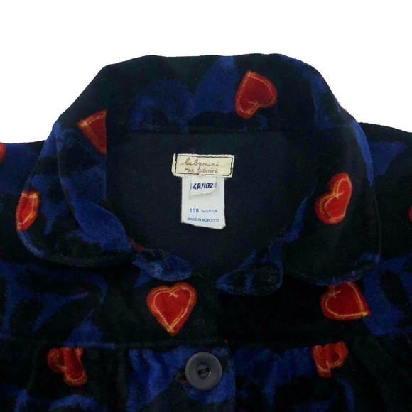 Catimini Warm Blue Velvet Hearts Valentine Dress 4 - Picture 2 of 6